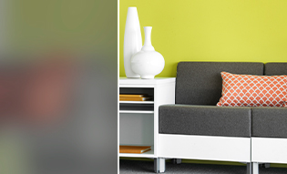 Colored frost film adds privacy to room 