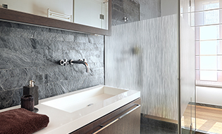 Nature inspired window film adds privacy to bathroom 