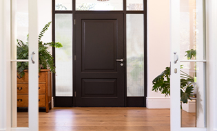 Fabric inspired window film obscures front door glass 