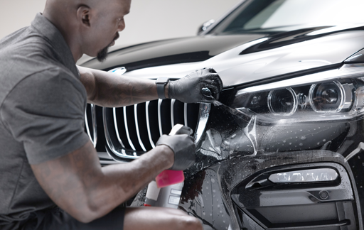 Paint protection film installation being demoed 
